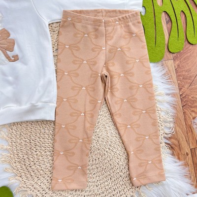  Conj. Casaco de Moletom Cachorrinho com Laço e Calça Legging - Off White